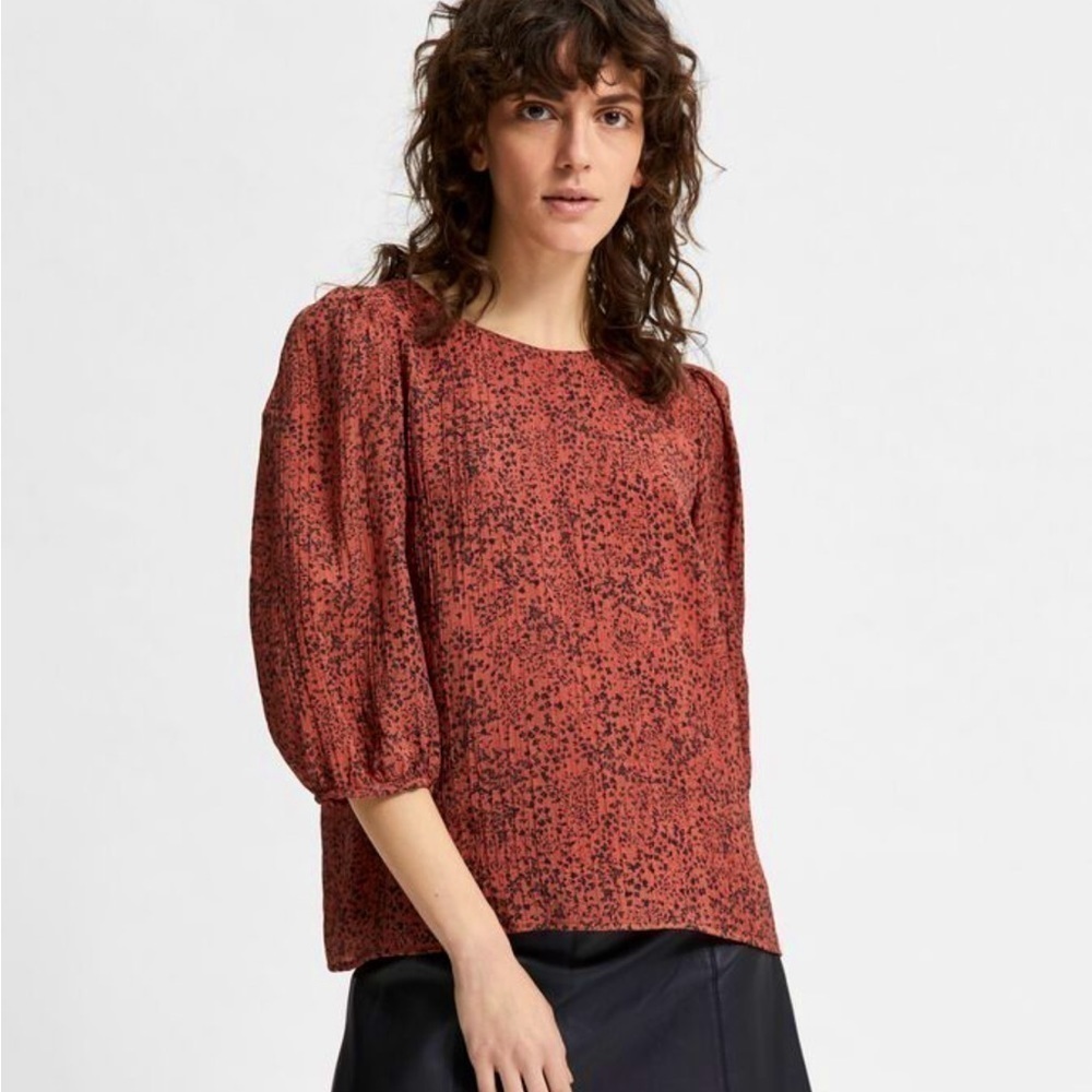 Selected FEMME Floral Print Pintucked Top blouse burgundy black - Picture 2 of 12